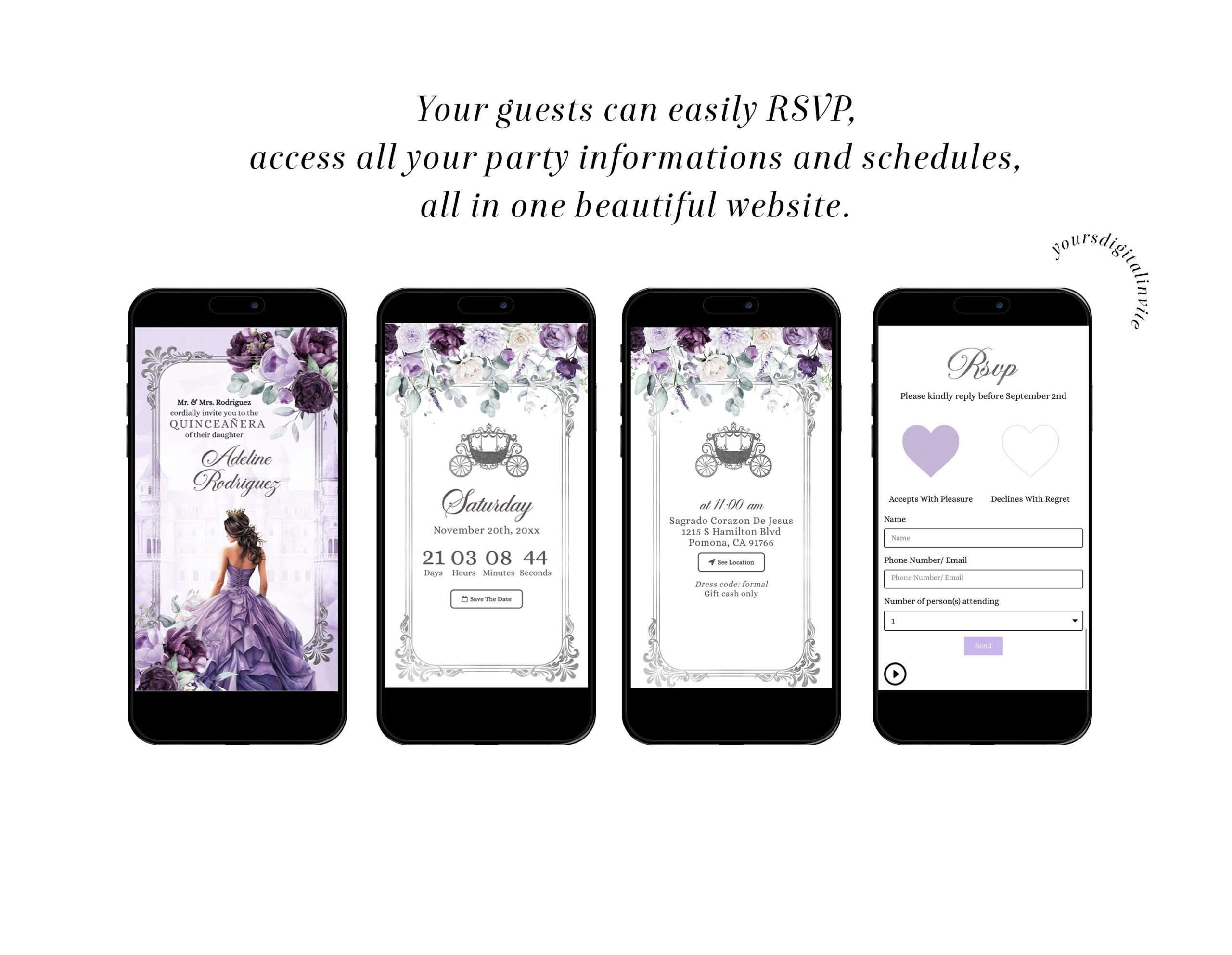 Q5 Fairytale Royal Castle Elegant Purple Quinceañera Invitation