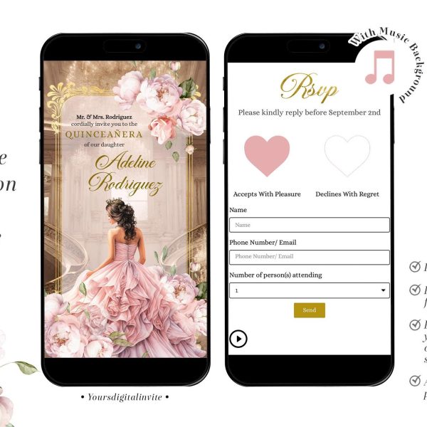 A10 Grand Royal Palace Pink Floral Quinceañera Invitation