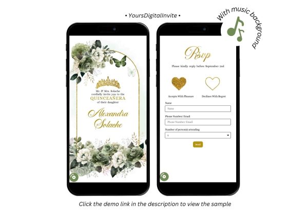 Elegant Sage green Mexican Princess Quinceanera Invitation