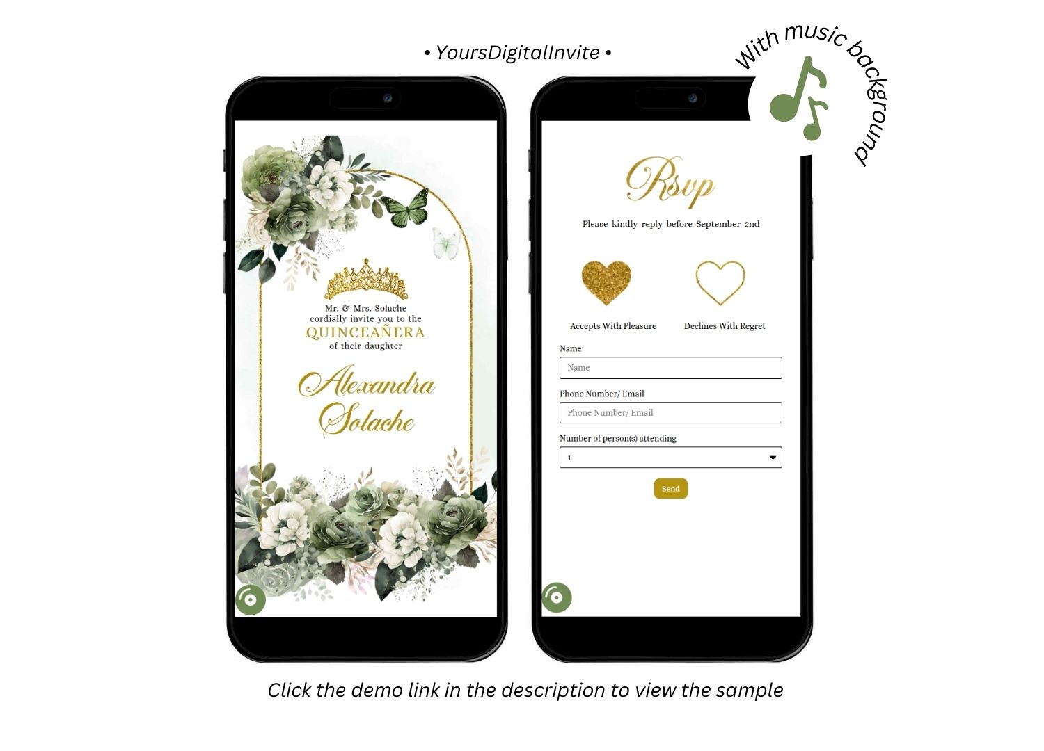 1 A17 Sage 2 Elegant Sage green Mexican Princess Quinceanera Invitation