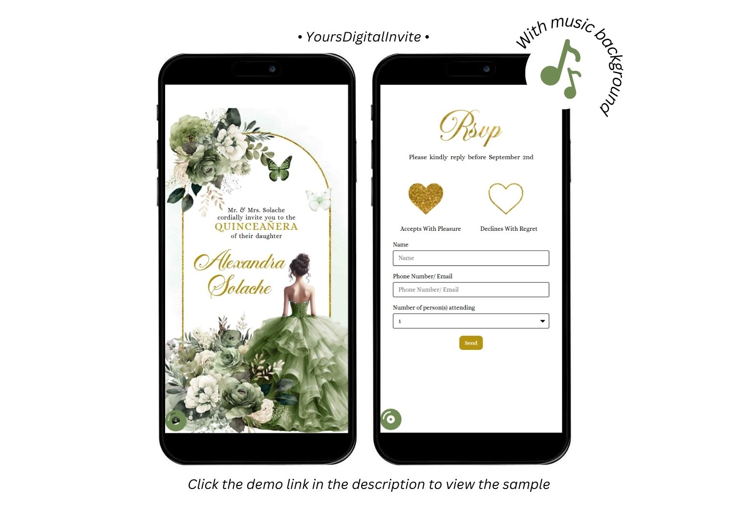 1 A17 Sage A17 Elegant Sage green Mexican Princess Quinceanera Invitation