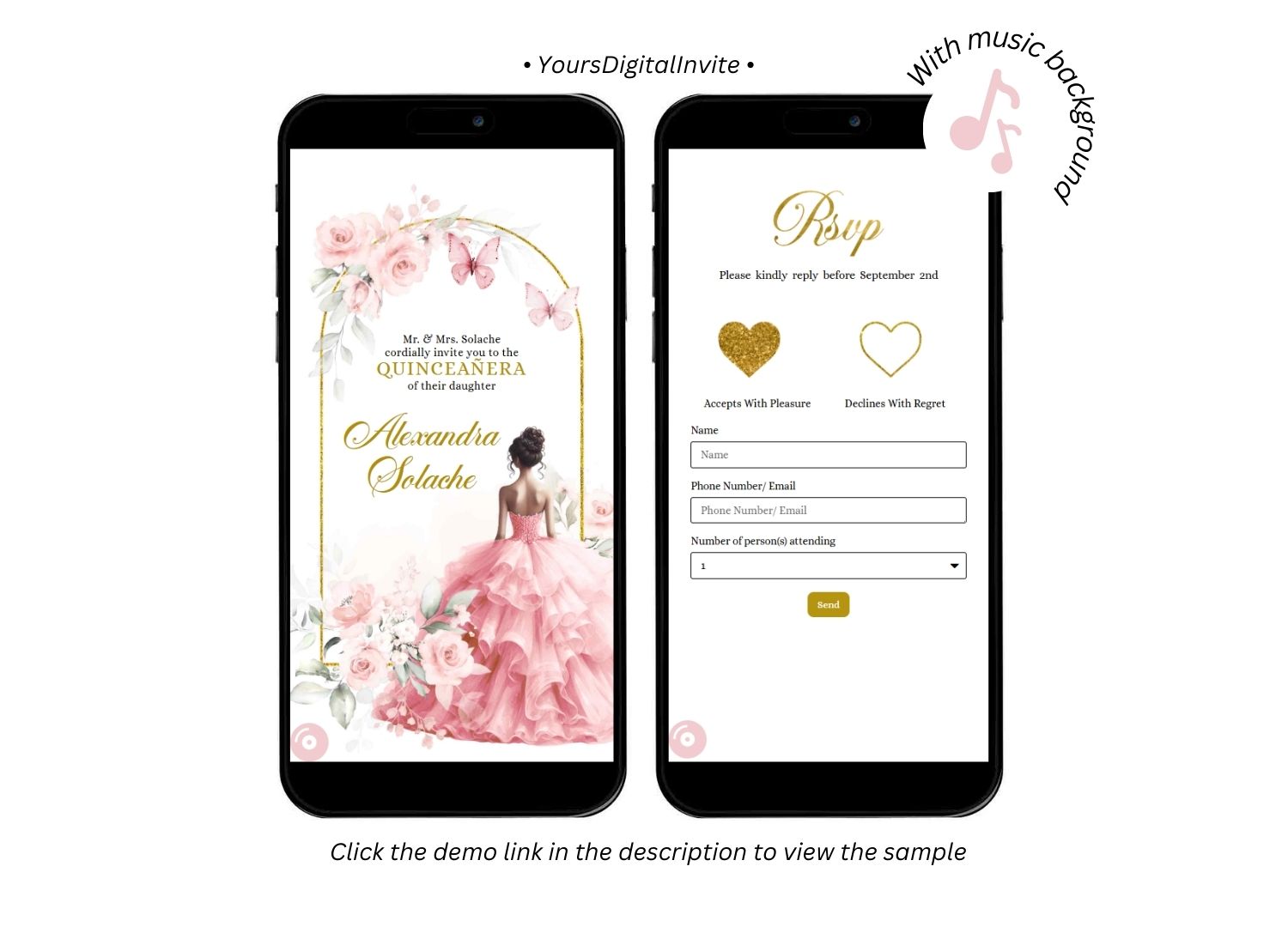 Butterfly Rose Gold Pink Quinceanera Princess Invitation