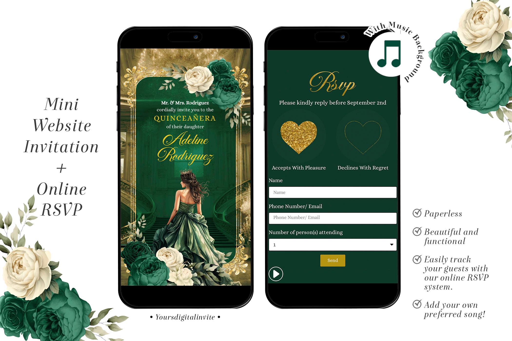 Emerald Green Royal Princess Palace Mis Quince Invitation