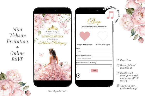 Q31 Gold Blush Pink Mexican Royal Princess Mis Quince Anos Invitation