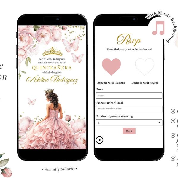 Q31 Gold Blush Pink Mexican Royal Princess Mis Quince Anos Invitation