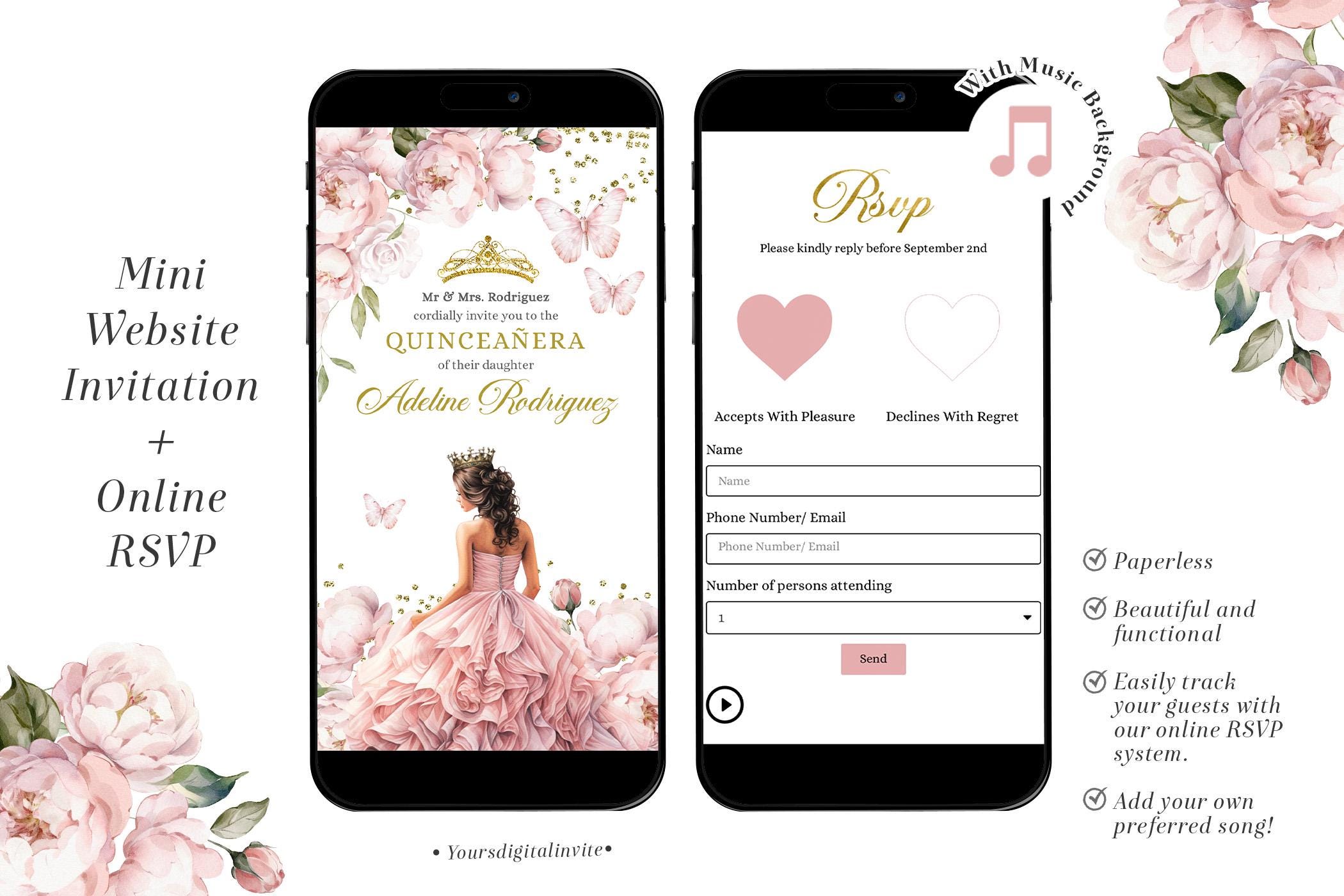 1 Q31 PINK Q31 Gold Blush Pink Mexican Royal Princess Mis Quince Anos Invitation