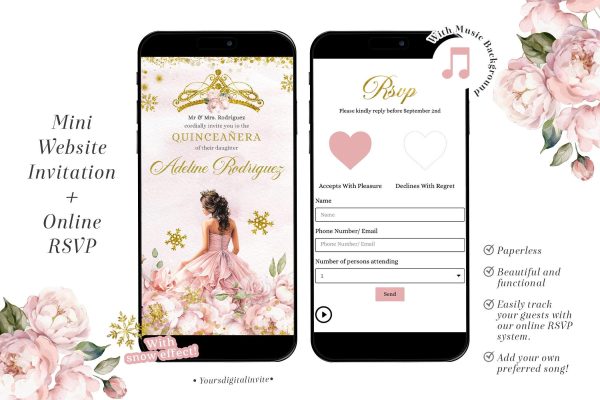 Winter Snowflakes Pink Princess Mexican Quinceañera Invitation
