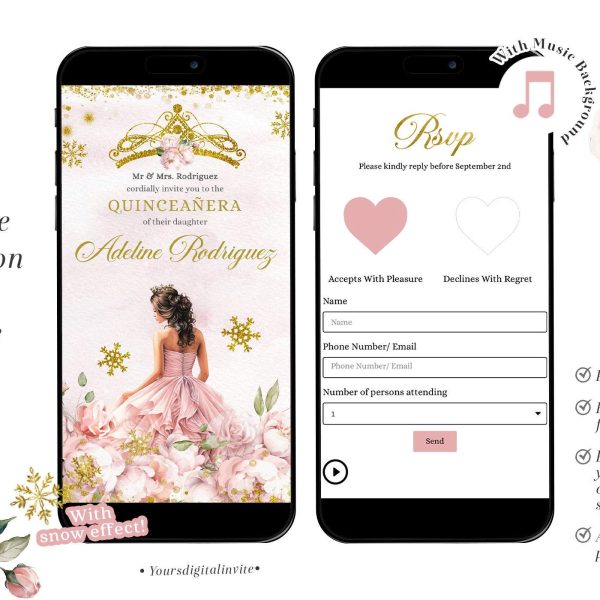 Winter Snowflakes Pink Princess Mexican Quinceañera Invitation