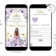 WA6 Elegant Gold Purple Mexican Princess Quinceañera Invitation