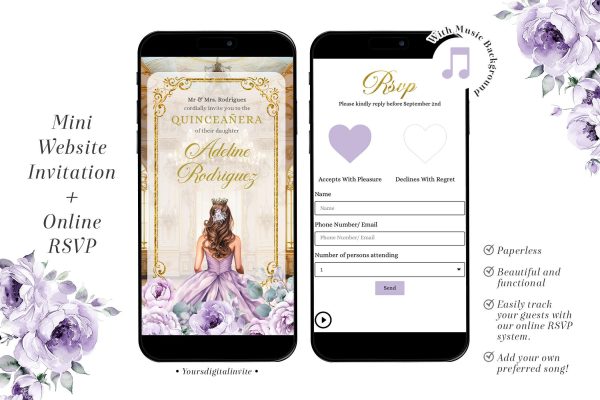 Elegant Gold Purple Mexican Princess Royal Ballroom Quinceañera Invitation