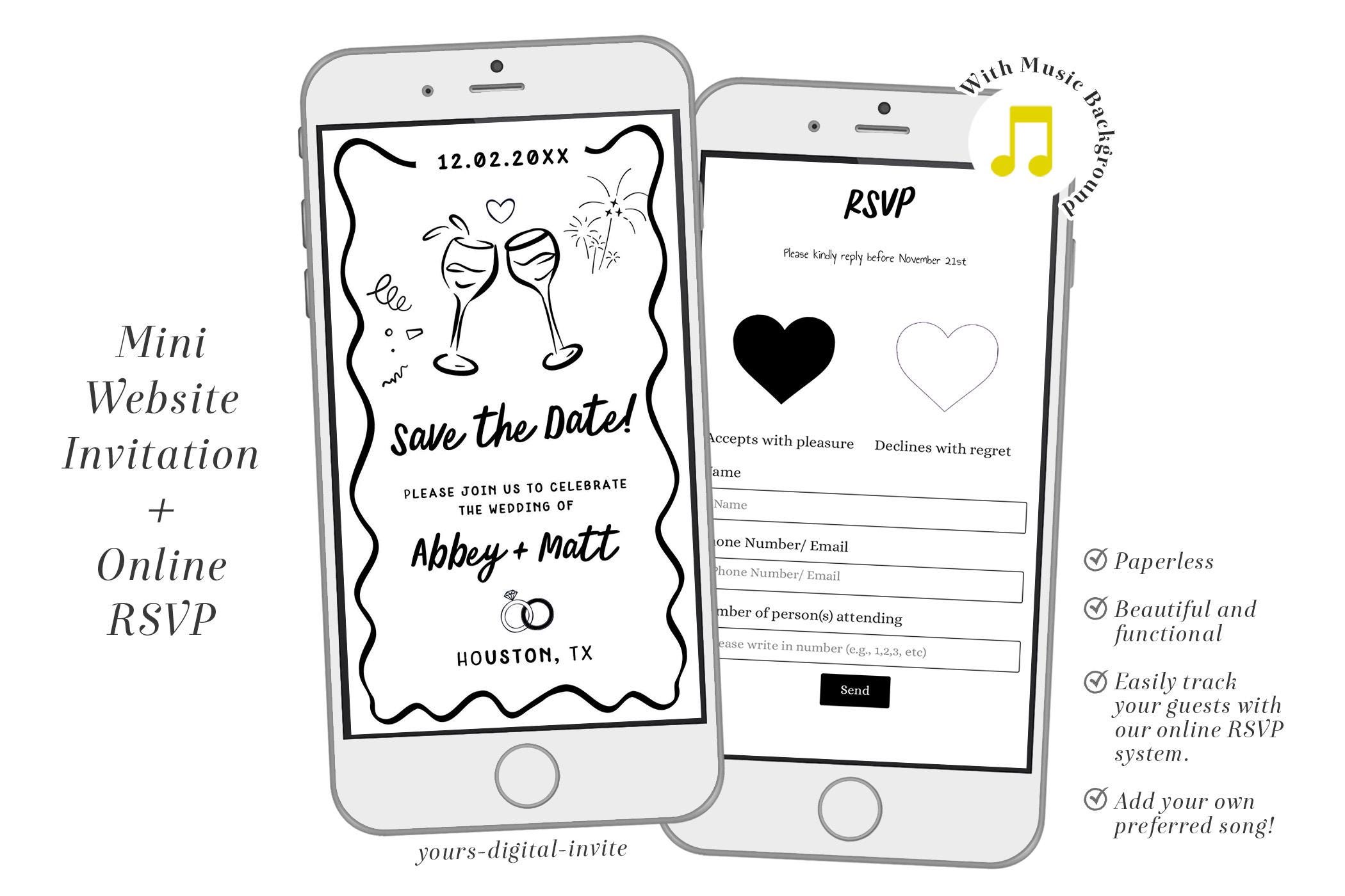 1 a1 hand drawn A1 Whimsical Squiggle Wedding Save the Date Website Invitation