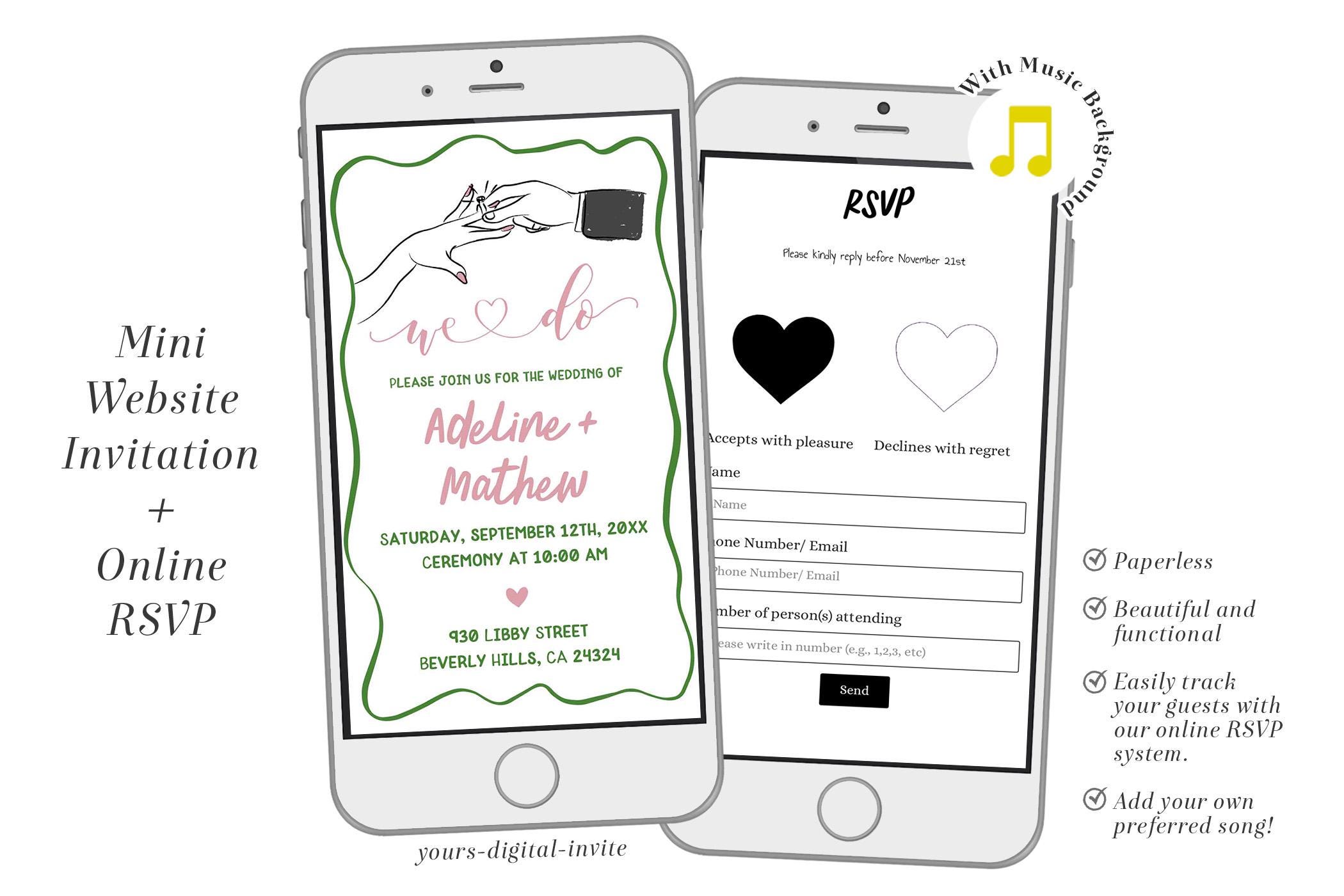 A1 Illustrated Pink Green Retro Wedding Invitation