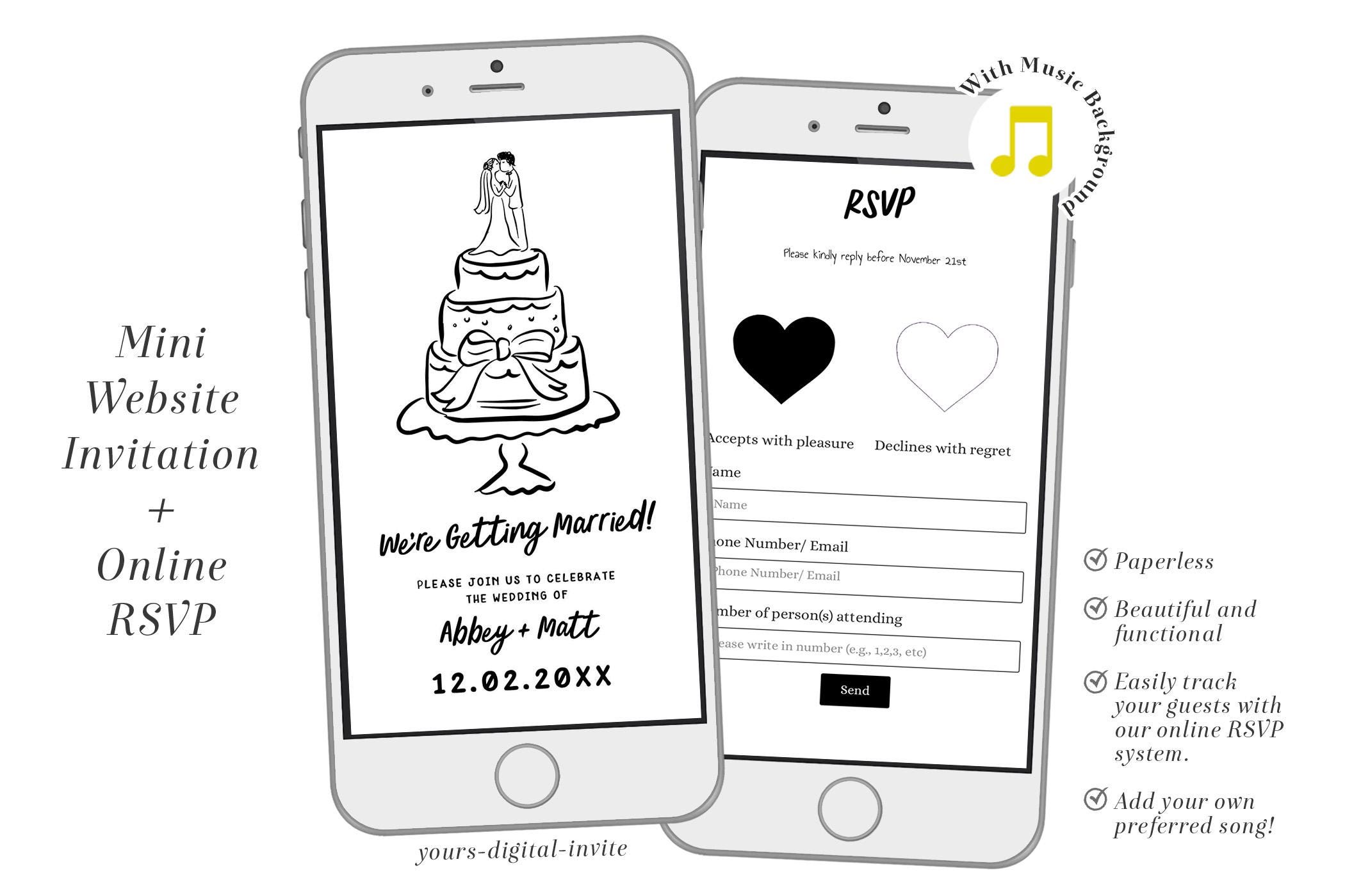 1 a1 white Scribble Illustrations Handwritten Wedding Cake Website Invitation