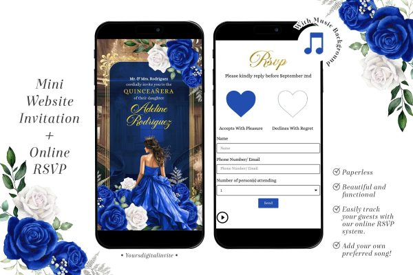 Royal Blue Grand Palace Quinceañera Princess Invitation