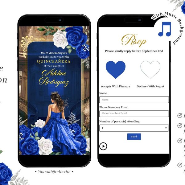 Royal Blue Grand Palace Quinceañera Princess Invitation