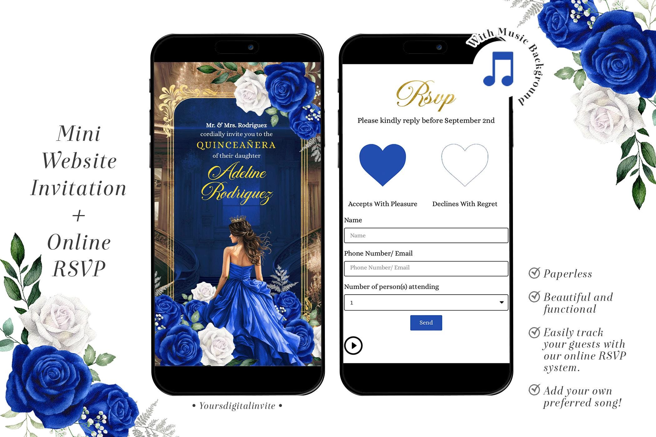 Royal Blue Grand Palace Quinceañera Princess Invitation