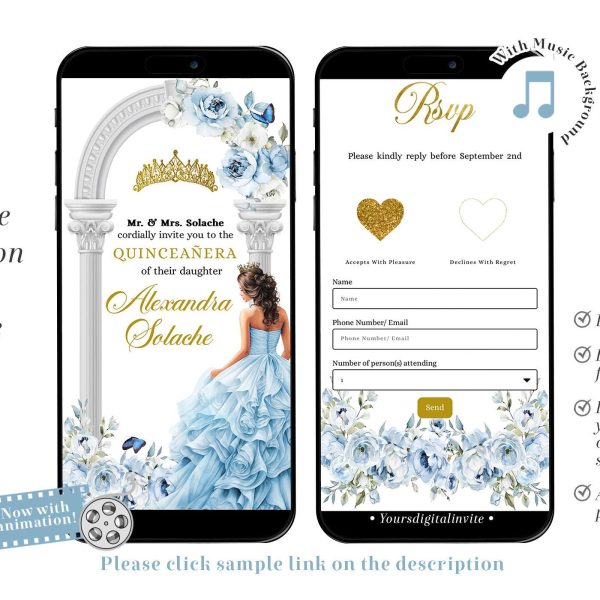 Blue Floral Garden Fairy Quinceañera Invitation