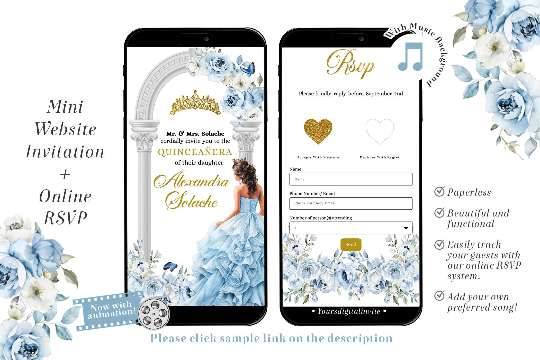 Blue Floral Garden Fairy Quinceañera Invitation