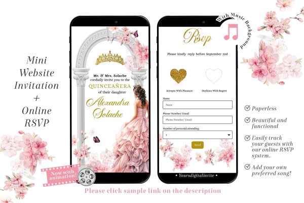A11 Cherry Blossom Garden Fairy Quinceañera Invitation