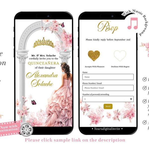 A11 Cherry Blossom Garden Fairy Quinceañera Invitation