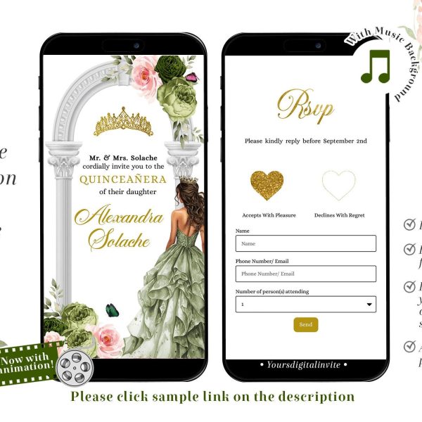 A11 Sage Pink Garden Fairy Quinceañera Invitation