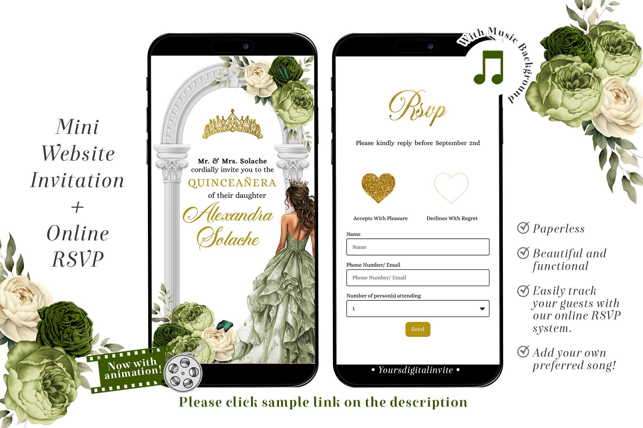 Sage Green Garden Fairy Quinceañera Invitation