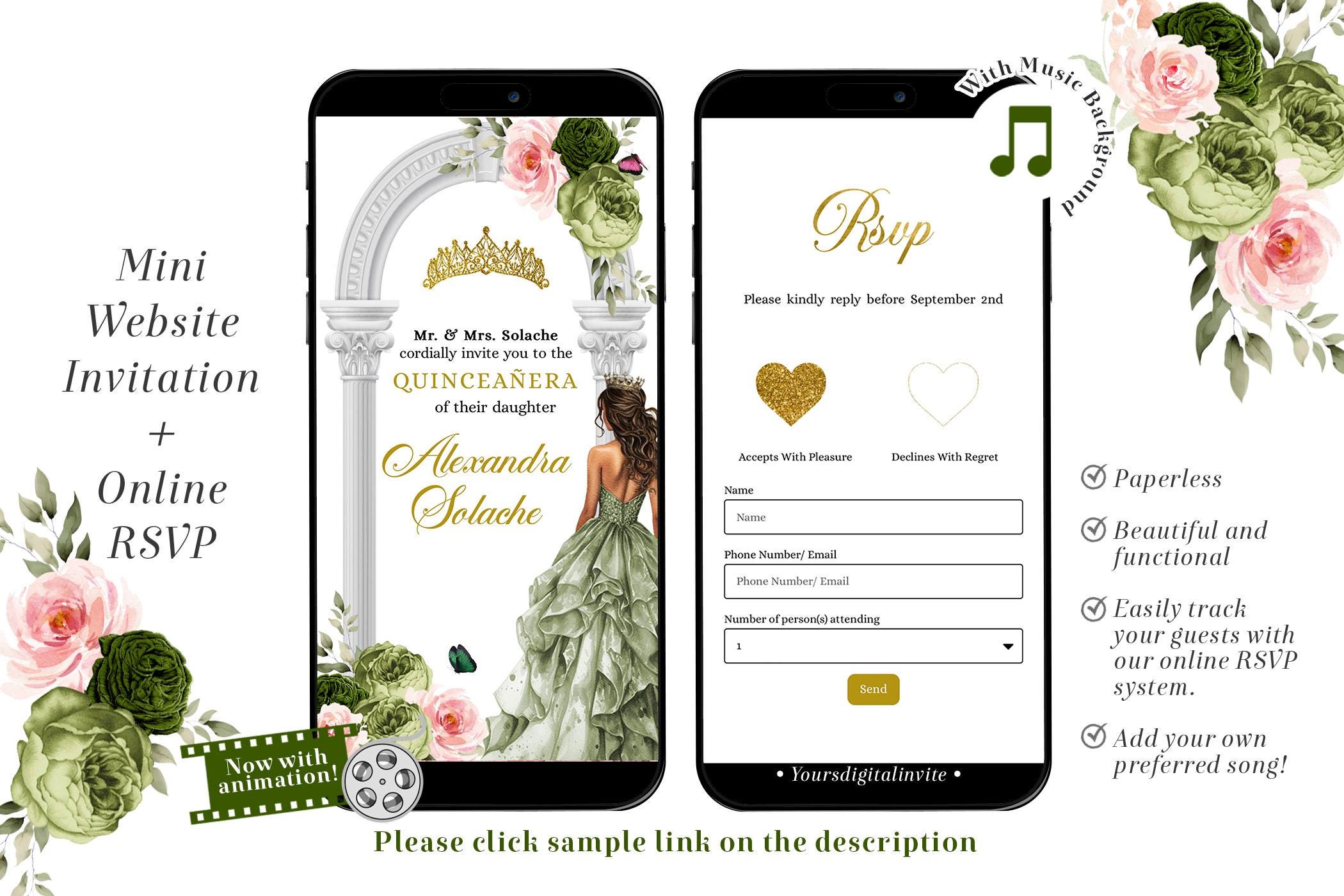 A11 Sage Pink Garden Fairy Quinceañera Invitation