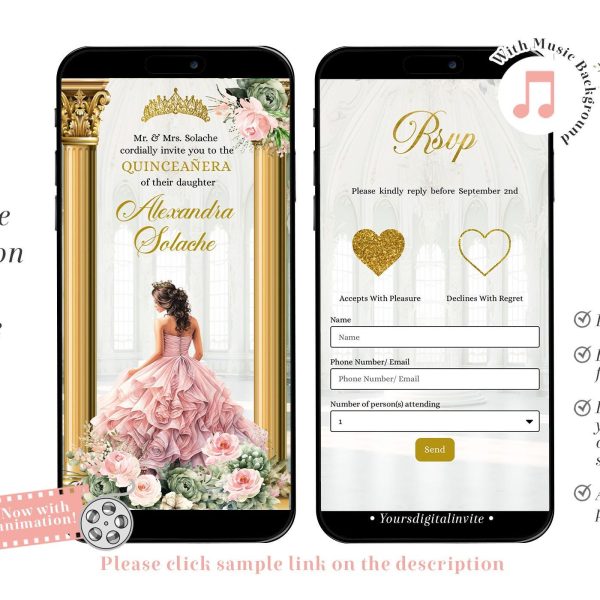 Pink Sage Floral Ballroom Quinceañera Invitation