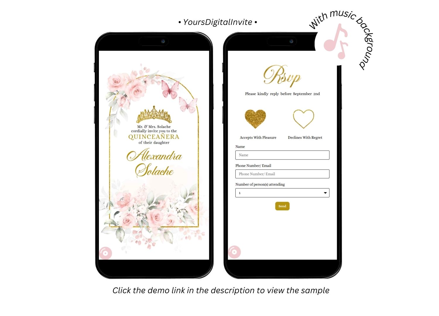 A17 Butterfly Rose Gold Pink Quinceanera Princess Invitation