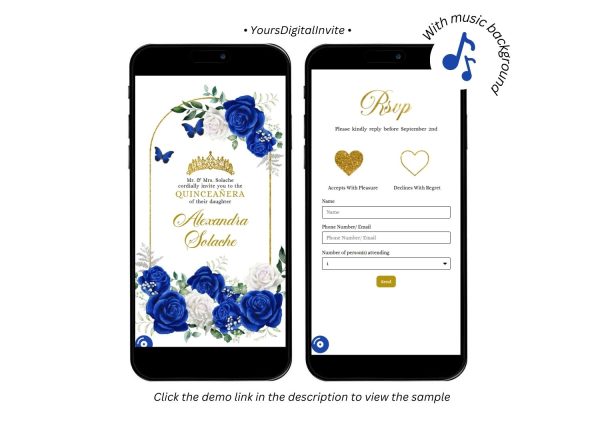 Elegant Gold Royal Blue Quinceanera Princess Invitation