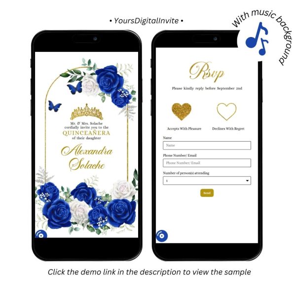 Elegant Gold Royal Blue Quinceanera Princess Invitation
