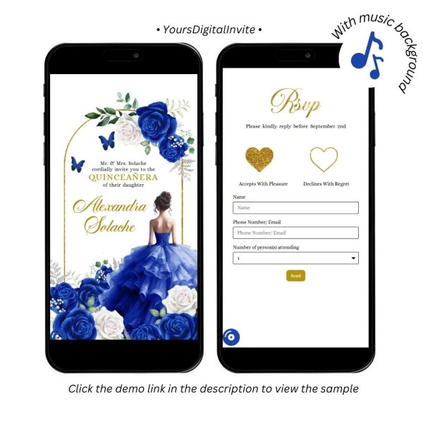Elegant Royal Gold Royal Blue Quinceanera Princess Invitation