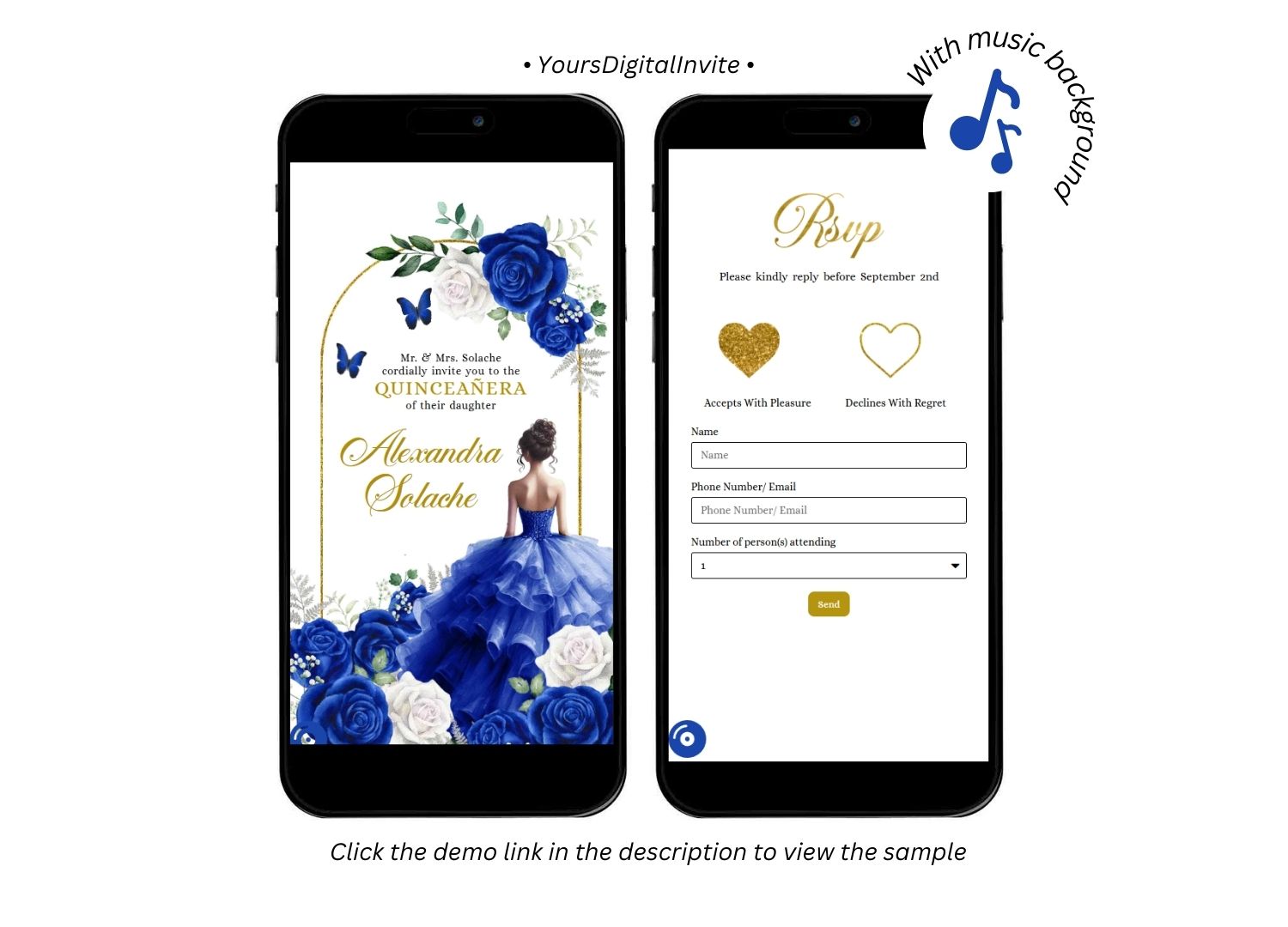 Elegant Royal Gold Royal Blue Quinceanera Princess Invitation