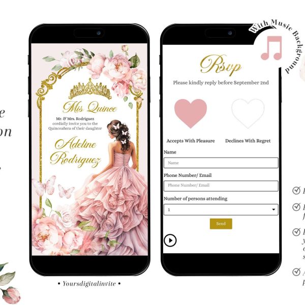 A8 Fairy Princess Dusty Rose Pink Quinceañera Invitation