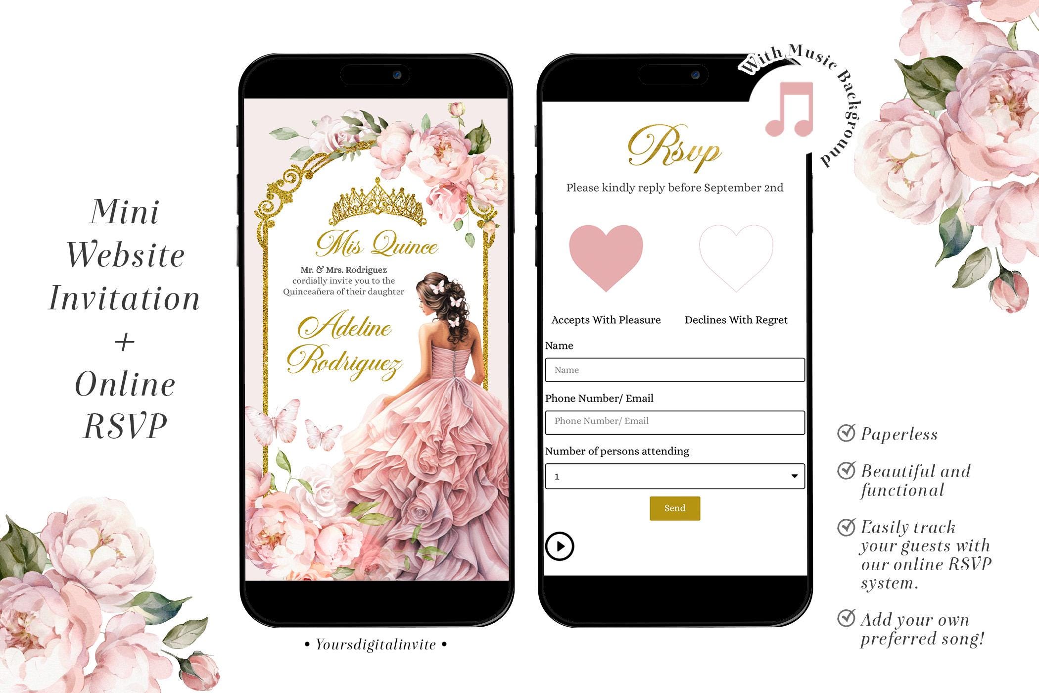 1 a8 dusty pink A8 Fairy Princess Dusty Rose Pink Quinceañera Invitation