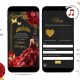Elegant Red and Black Rose Princess Quinceañera Invitation