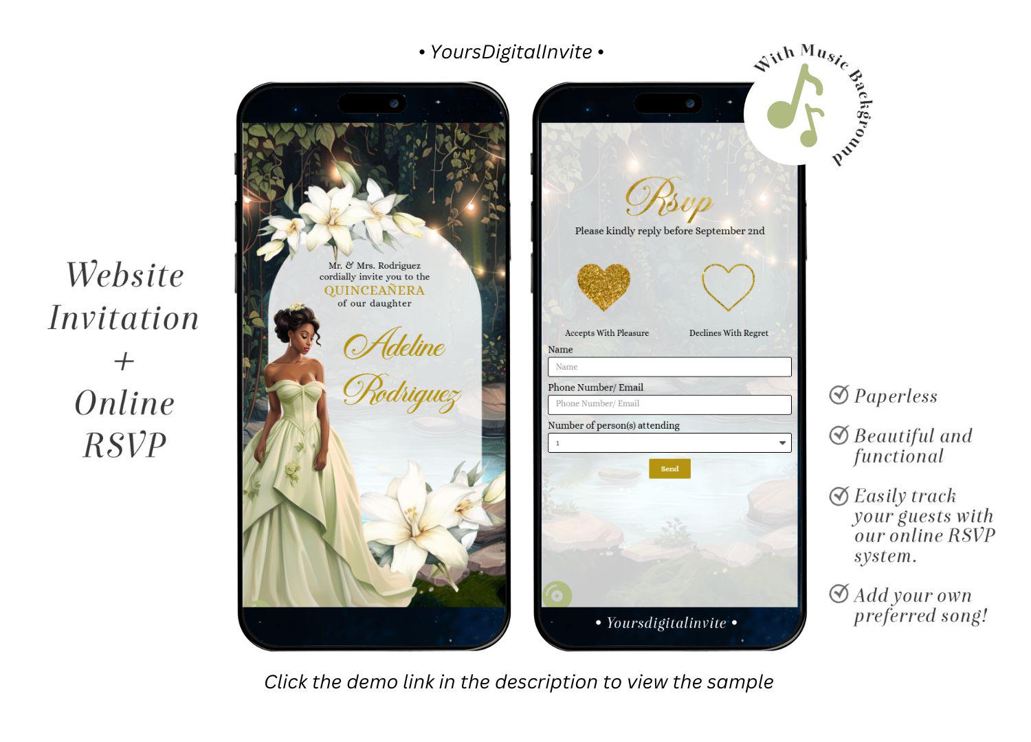 A15 Fairytale Magical Forest Princess African American Quinceañera Invitation