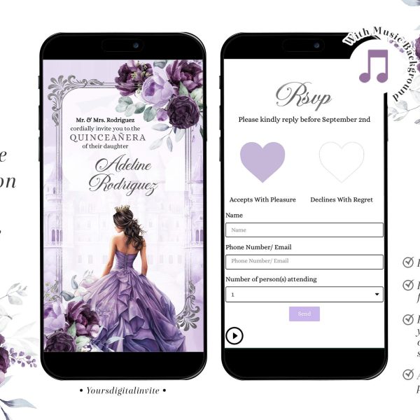 Q5 Fairytale Royal Castle Elegant Purple Quinceañera Invitation