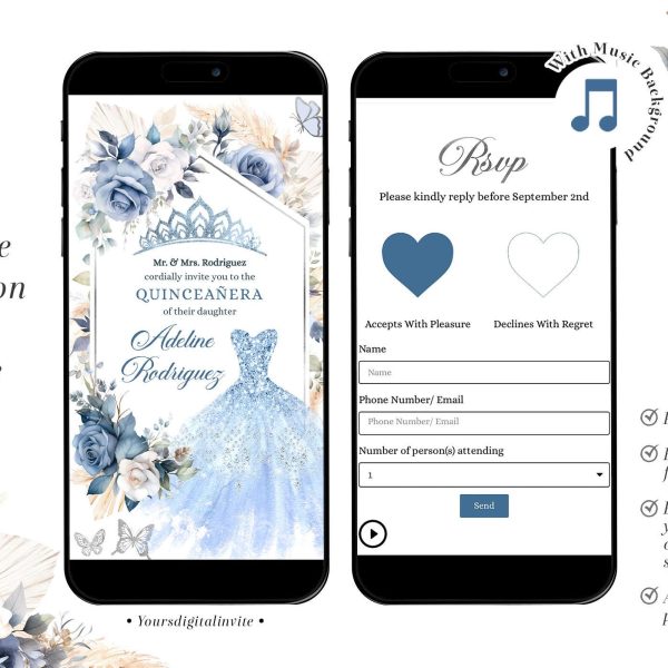 Q13 Mexican Boho Quince Anos Dusty Blue Silver Princess Dress