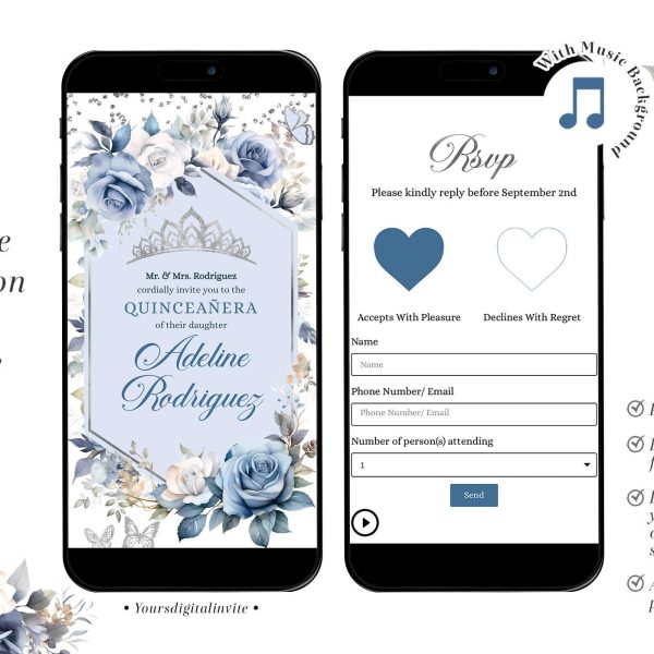 Silver and Dusty Blue Boho Mis Quince Anos Invitation