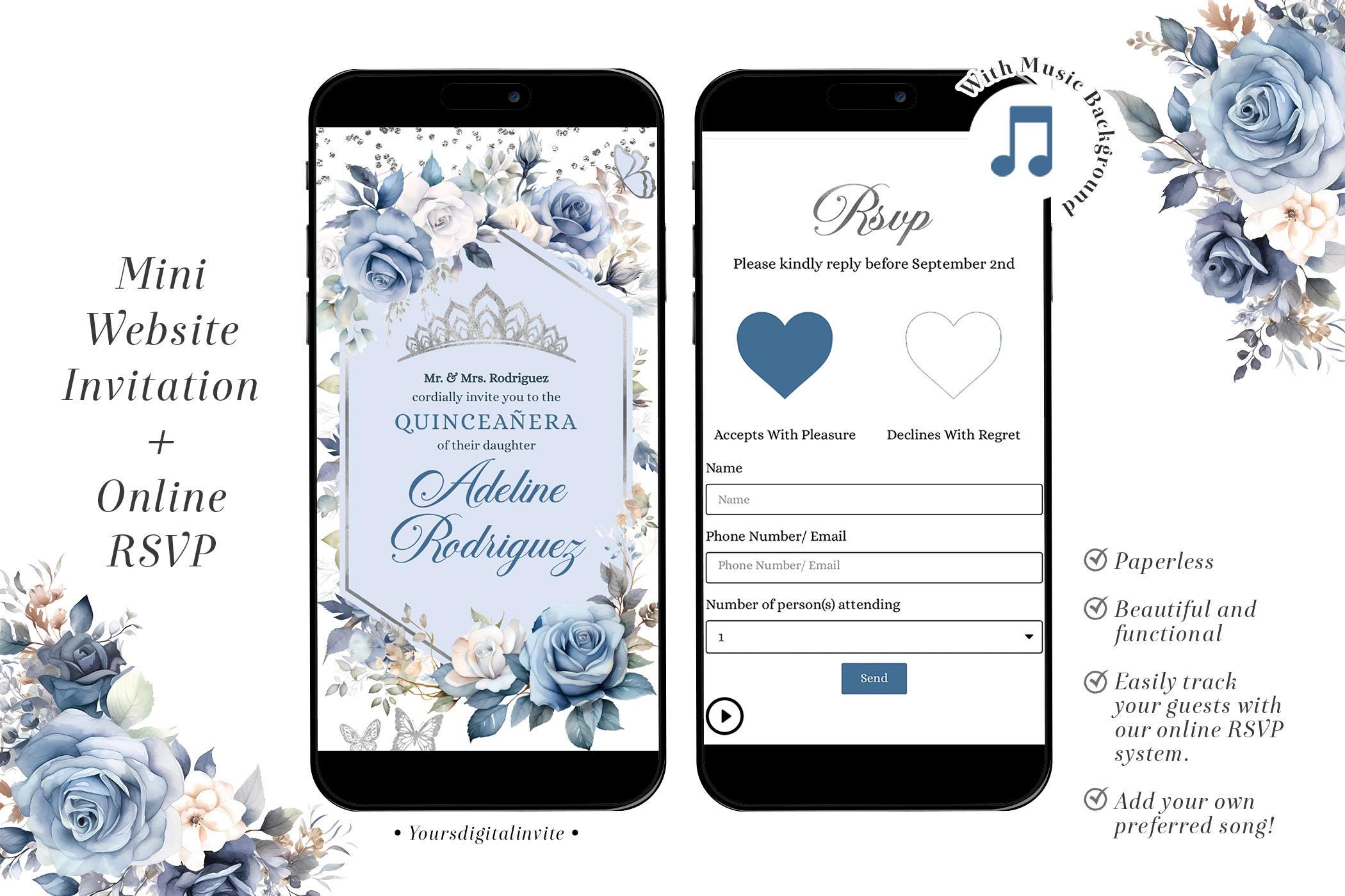 Silver and Dusty Blue Boho Mis Quince Anos Invitation