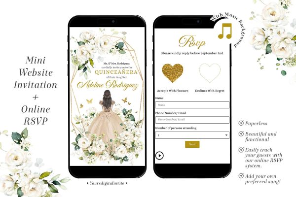 Elegant Champagne Beige Princess Quinceañera Invitation