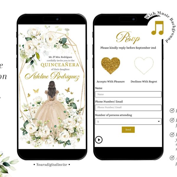 Elegant Champagne Beige Princess Quinceañera Invitation