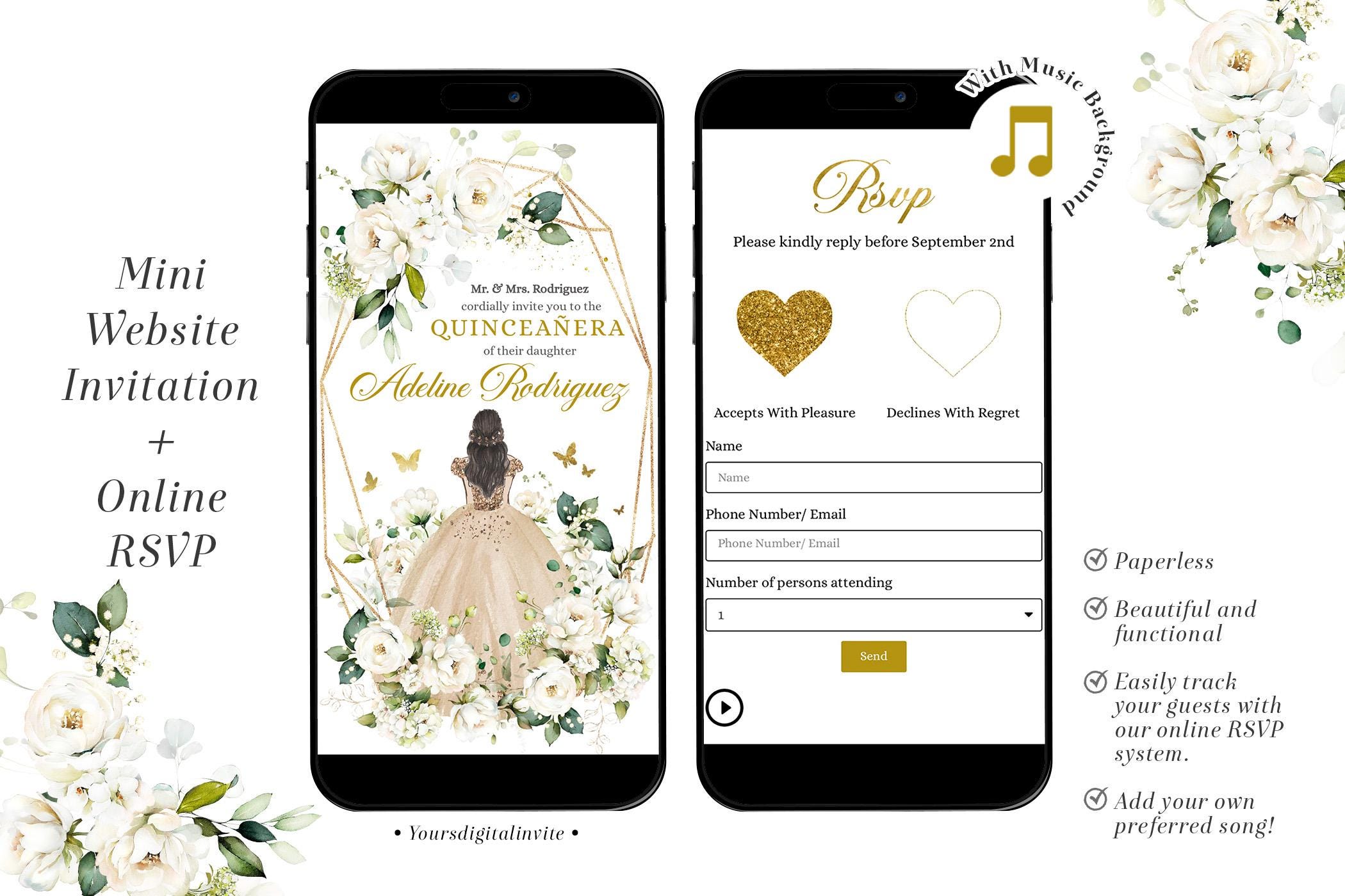 Elegant Champagne Beige Princess Quinceañera Invitation