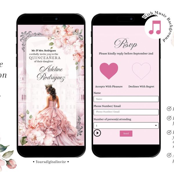 Fairytale Royal Castle Blush Pink Quinceañera Invitation