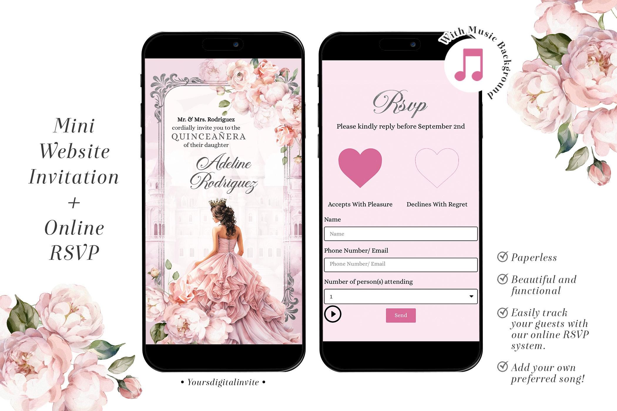 Fairytale Royal Castle Blush Pink Quinceañera Invitation