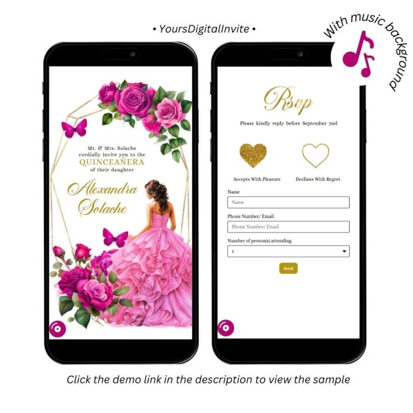 Geometric Pink Fuchsia Floral Quinceanera Invitation