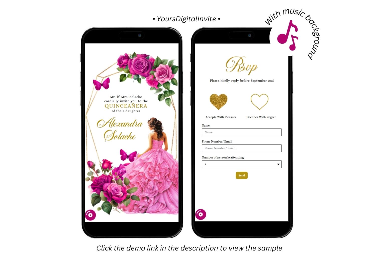 Geometric Pink Fuchsia Floral Quinceanera Invitation