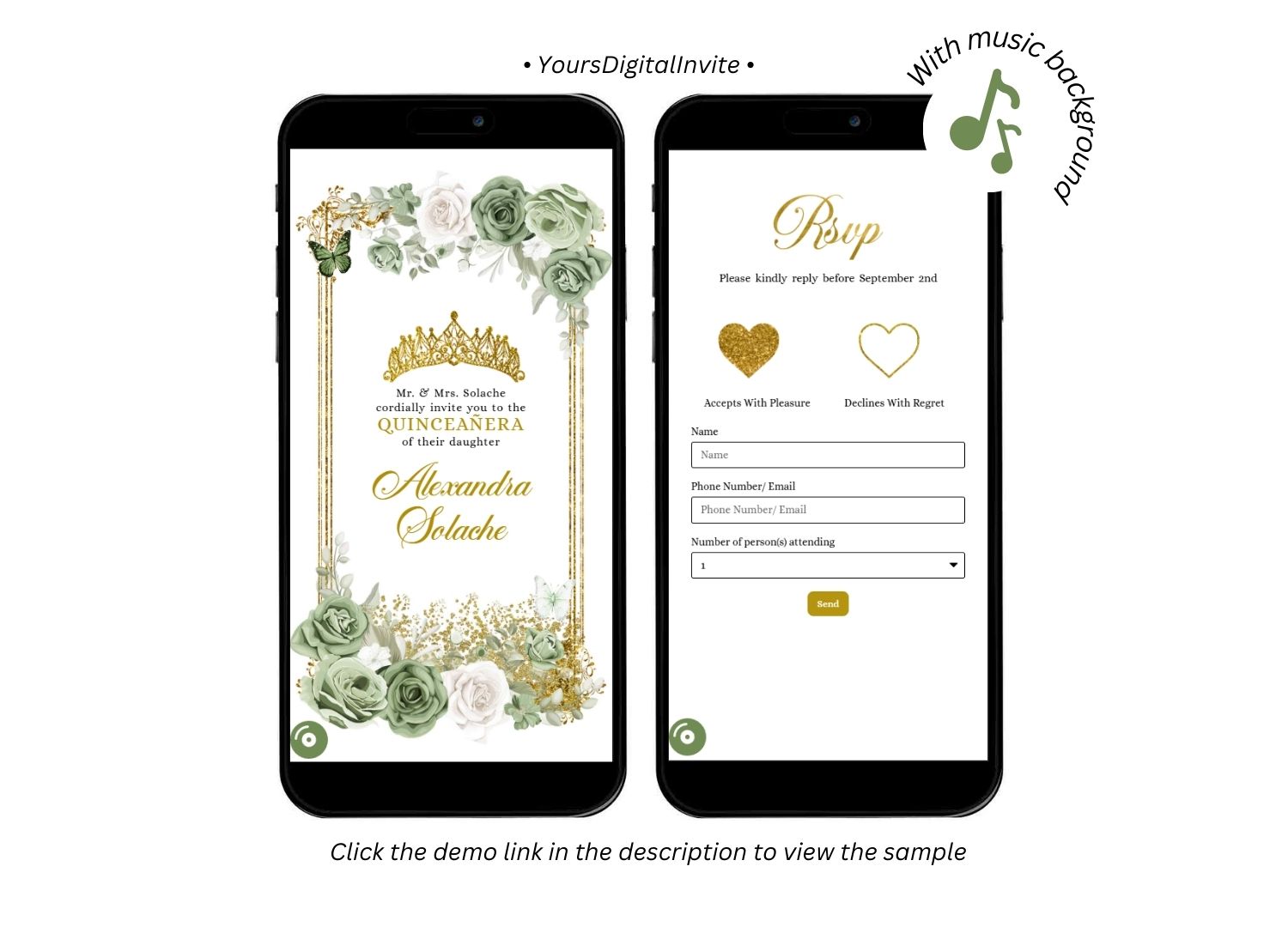 Gold Sage Green Mexican Floral Quinceanera Invitation