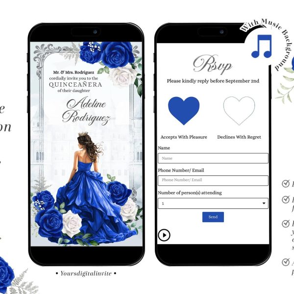Q4 Fairytale Royal Blue Castle Elegant Quinceañera Invitation